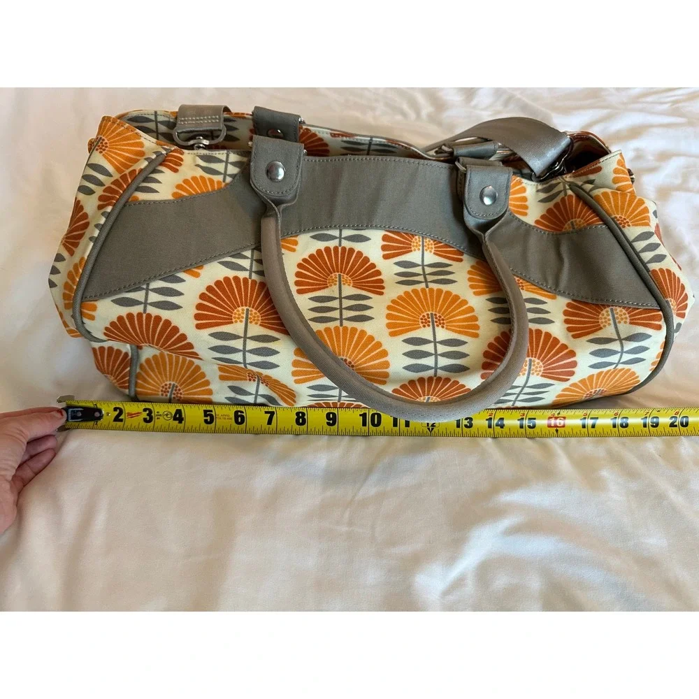 Petunia Pickle Bottom Diaper Bag Orange Grey Floral Glazed Canvas Tote Crossbody